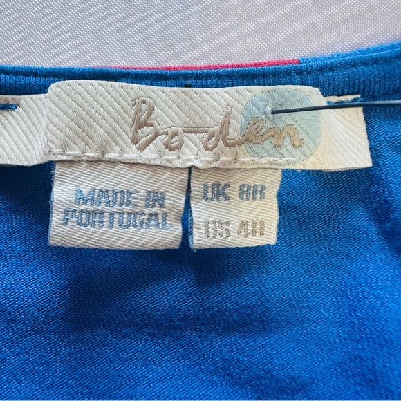 Boden V-Neck Poppy Floral Print 3/4 Sleeve Ruched Faux Wrap Shirt Top Sz 4 Blue - Picture 6 of 7